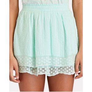 LoveShackFancy Toya Mini Skirt New XS Seafoam Ruffle Lace
